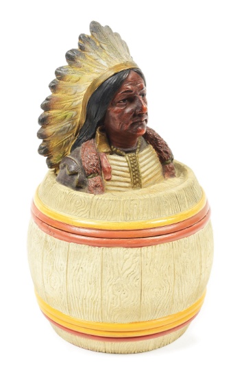INDIAN FIGURAL TOBACCO HUMIDOR.