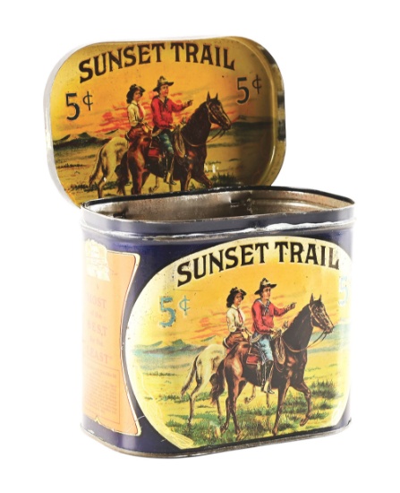 SUNSET TRAIL TOBACCO TIN.