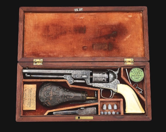 (A) HISTORIC CASED AND ENGRAVED COLT 1851 NAVY REVOLVER INSCRIBED TO MAJOR JAMES F. CURTIS.