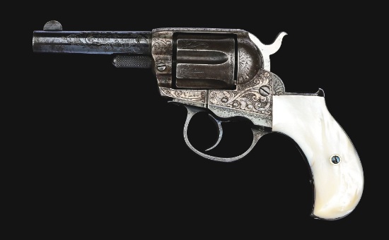 (A) FACTORY ENGRAVED COLT MODEL 1877DA LIGHTNING SHERIFFS MODEL WITH PINK PICTURE BOX.