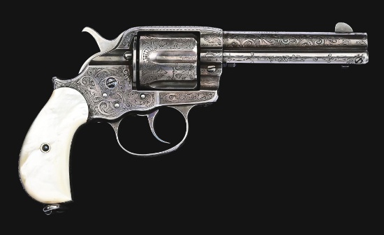 (A) FACTORY ENGRAVED & SILVER PLATED COLT MODEL 1878 DOUBLE ACTION REVOLVER WITH MOTHER OF PEARL GRI