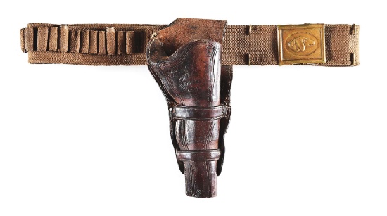 E.L. GALLATIN CHEYENNE WYOMING MADE HOLSTER ON MILLS US MILITARY BELT.