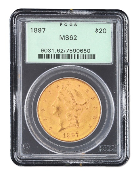 1897 $20 LIBERTY GOLD PCGS MS62.