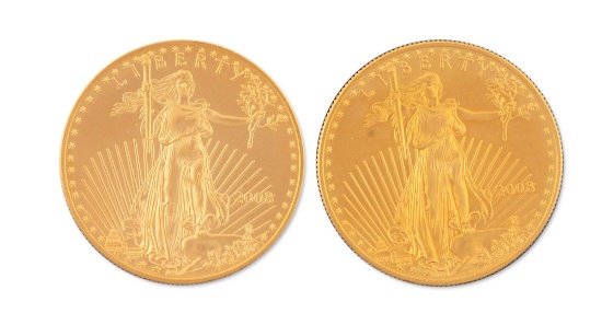 LOT OF 2: 2008 $20 ST. GAUDENS GOLD COINS BU+.