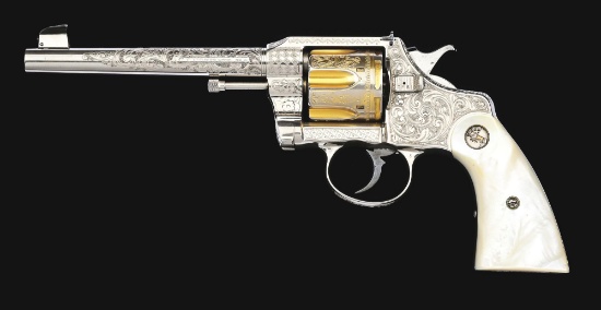 (C) FACTORY ENGRAVED COLT OFFICERS MODEL DOUBLE ACTION REVOLVER, FORMER DAVID CARROLL COLLECTION.