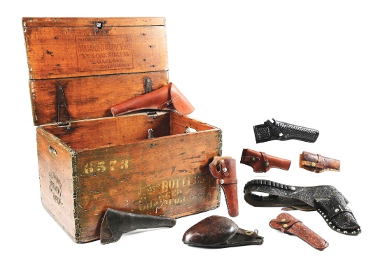 MILWAUKEE BREWING CRATE FULL OF HOLSTERS.