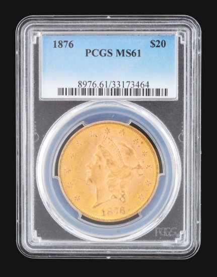1876 $20 PCGS MS 61.