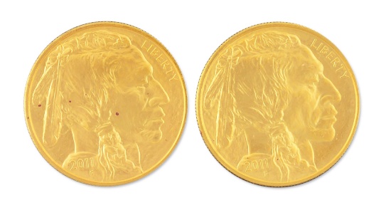 LOT OF 2: 2011 $20 GOLD BUFFALO COINS.