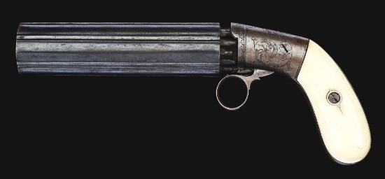 (A) BLUNT & SYMS DRAGOON SIZE PEPPERBOX PERCUSSION REVOLVER.