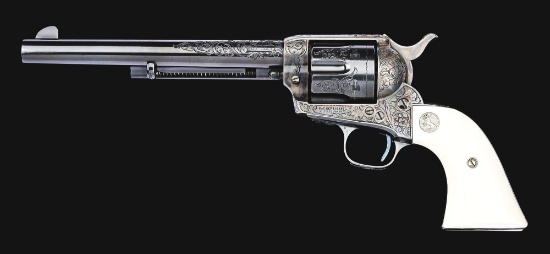 (C) FACTORY ENGRAVED SINGLE ACTION ARMY REVOLVER WITH ORIGINAL FACTORY BOX (1920).
