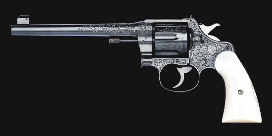 (C) BEAUTIFUL FACTORY ENGRAVED COLT NEW SERVICE TARGET .44-40 W.C.F. DOUBLE ACTION REVOLVER WITH CAR