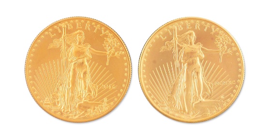 LOT OF 2: 2016 and 1990  $20 ST. GAUDENS GOLD COINS BU+.