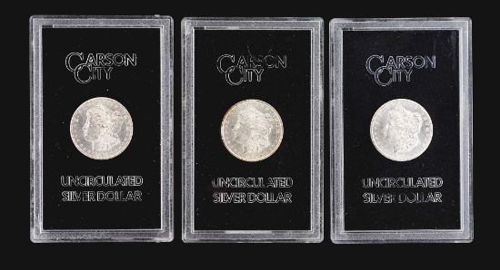 LOT OF 3: GSA CC MORGAN DOLLARS 1882 AND TWO 1883.