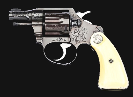 (C) SCARCE FACTORY ENGRAVED COLT BANKERS SPECIAL DOUBLE ACTION REVOLVER WITH STEER HEAD IVORY GRIPS