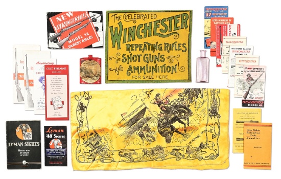 LOT OF FIREARMS EPHEMERA AND WINCHESTER FELT.