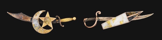 LOT OF 2: GOLD QUARTZ STICK PINS.