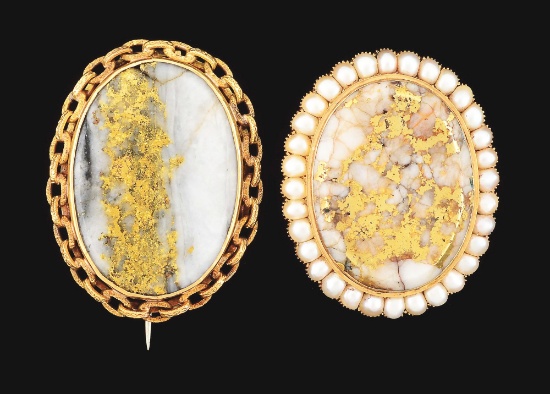 LOT OF 2: GOLD QUARTZ PENDANTS.