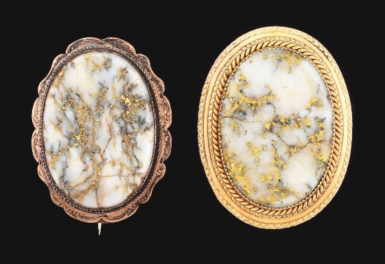 LOT OF 2: GOLD QUARTZ PENDANTS.