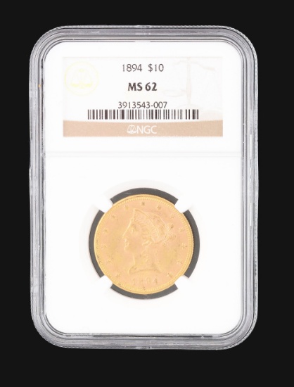 1894 $10 GOLD LIBERTY HEAD NGC MS62.