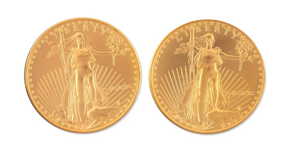 LOT OF 2: 1990 $20 ST. GAUDENS GOLD COINS BU+.