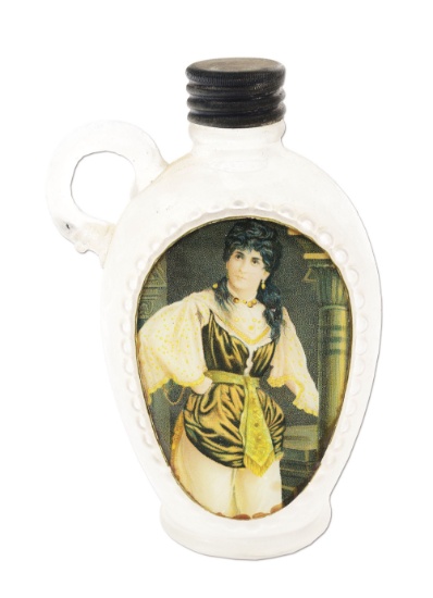 REVERSE ON GLASS WHISKEY FLASK.