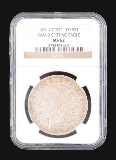 1891 CC TOP-100 VAM-3 SPITTING EAGLE NGC MS62.