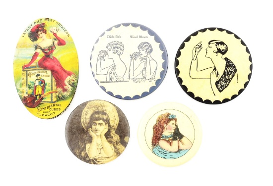 LOT OF 5: CELLULOID ADVERTISING MIRRORS.