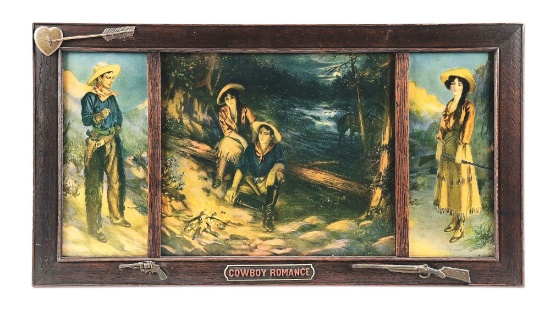 FRAMED TRIPTYCH PRINT "COWBOY ROMANCE".