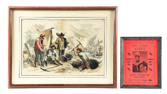 LOT OF 2: HOOT GIBSON RODEO AND CALIFORNIA GOLD DIGGERS PRINT.