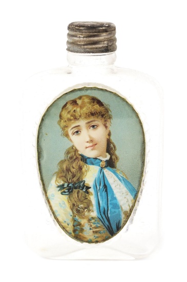 REVERSE ON GLASS WHISKEY FLASK.