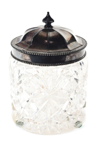 CUT GLASS WITH SILVER LID HUMIDOR.
