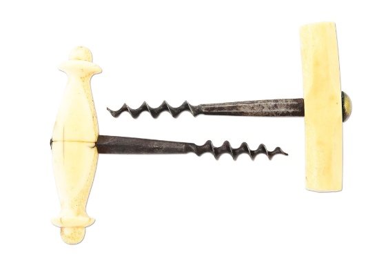 LOT OF 2: EARLY IVORY HANDLED CORK SCREWS.