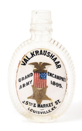 REVERSE ON GLASS WHISKEY FLASK.