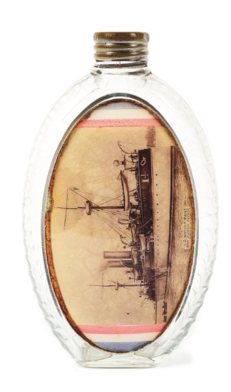 REVERSE ON GLASS WHISKEY FLASK.