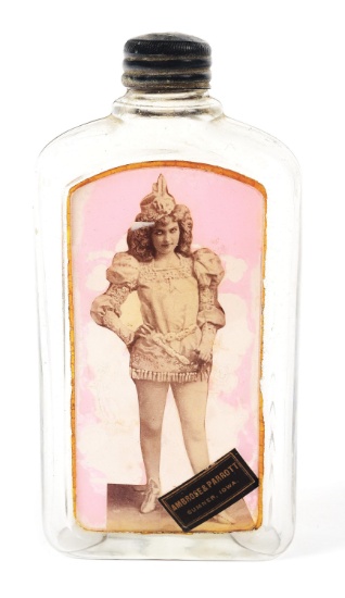 REVERSE ON GLASS WHISKEY FLASK.