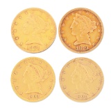 LOT OF 4: $5 GOLD LIBERTY HEAD 1901S, 1879S, 1901S, AND 1903S.