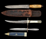 LOT OF 5: 3 WESTERN KNIVES AND 2 SCABBARDS.
