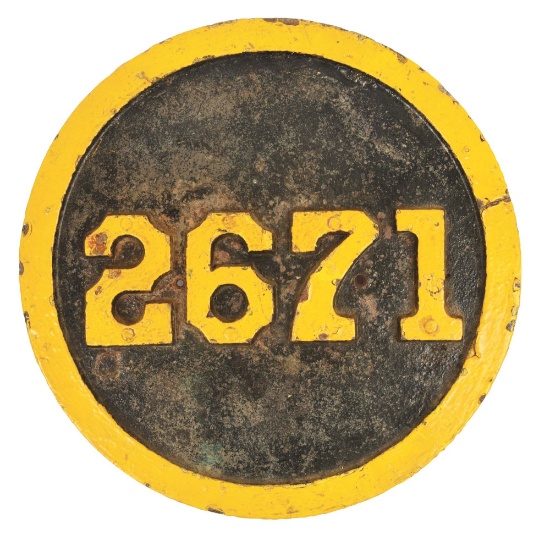 PRR STEAM LOCOMOTIVE ROUND NUMBER PLATE 2671.