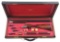 (M) DAVID MCKAY BROWN ROUND ACTION GAME GUN WITH FRENCH FITTED CASE AND ACCESSORIES.