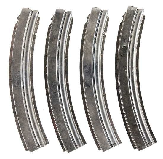 LOT OF 4: DESIRABLE .22 CALIBER MAGAZINES FOR A MODEL 1928 A22 THOMPSON MACHINE GUN.