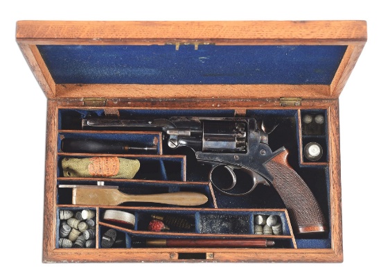 (A) VERY FINE CASED ADAMS PATENT DOUBLE ACTION PERCUSSION REVOLVER BY JOHN JEFFERSON.