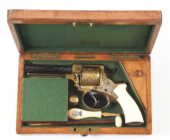 (A) EXHIBITION GRADE ENGRAVED GOLD PLATED MODEL 1868 TRANTER REVOLVER BY H. HOLLAND WITH ROYAL MONOG