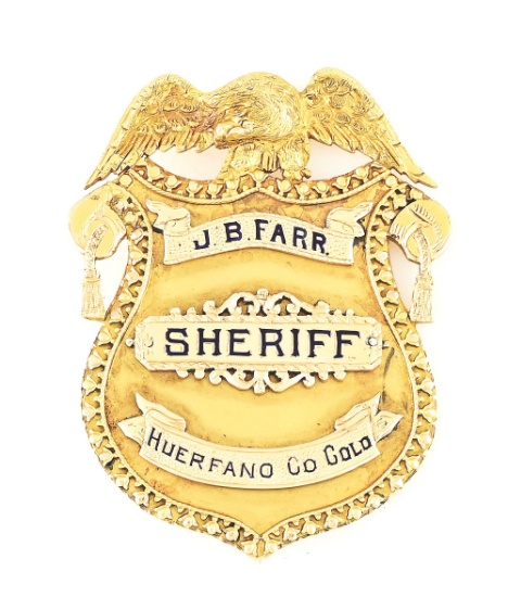 J.B. FARR PRESENTATION 14K GOLD COLORADO SHERIFF BADGE.