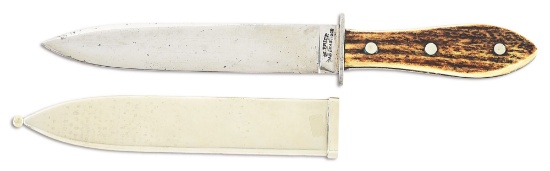 MICHAEL PRICE BELT KNIFE WITH STAG HANDLE.