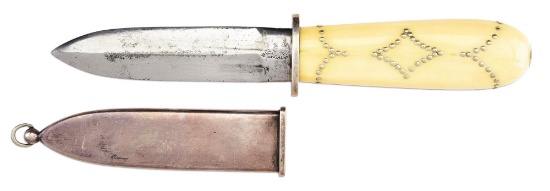 WILL & FINCK DAGGER WITH SHEATH AND STUD DECORATED IVORY HANDLE.