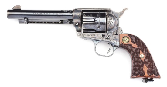 (C) FINE PRE-WAR ENGRAVED COLT FRONTIER SIX SHOOTER SINGLE ACTION REVOLVER.