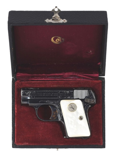 (C) COLT MODEL 1908 VEST POCKET SEMI-AUTOMATIC PISTOL WITH LEATHERETTE CASE AND FACTORY BOX.