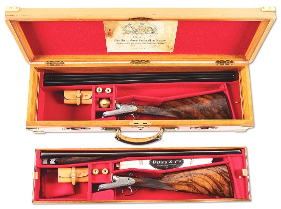 (C) PAIR OF PRE-WAR BOSS 12 GAUGE BEST QUALITY SLE SIDE BY SIDE SHOTGUNS IN CUSTOM CASE