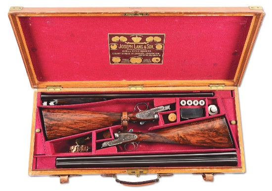 (C) PAIR OF JOSEPH LANG & SONS SIDE-BY-SIDE KEYLOCK SHOTGUNS IN ORIGINAL CASE.