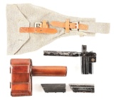 UNMARKED GERMAN LUGER SNAIL DRUM LOADER, LEATHER CARRIER, AND SHEET METAL COVERS FOR LUGER MAGAZINES